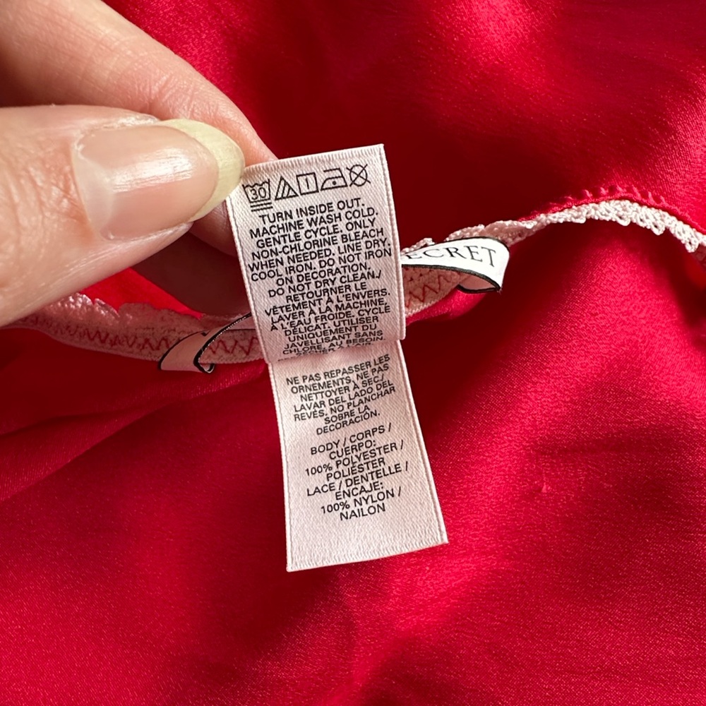Victoria’s Secret Red Satin Lace Trim Pink Crystal Accents Slip Medium - Picture 9 of 9